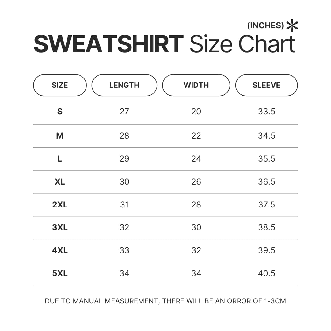 Sweatshirt Size Chart - Joji Shop