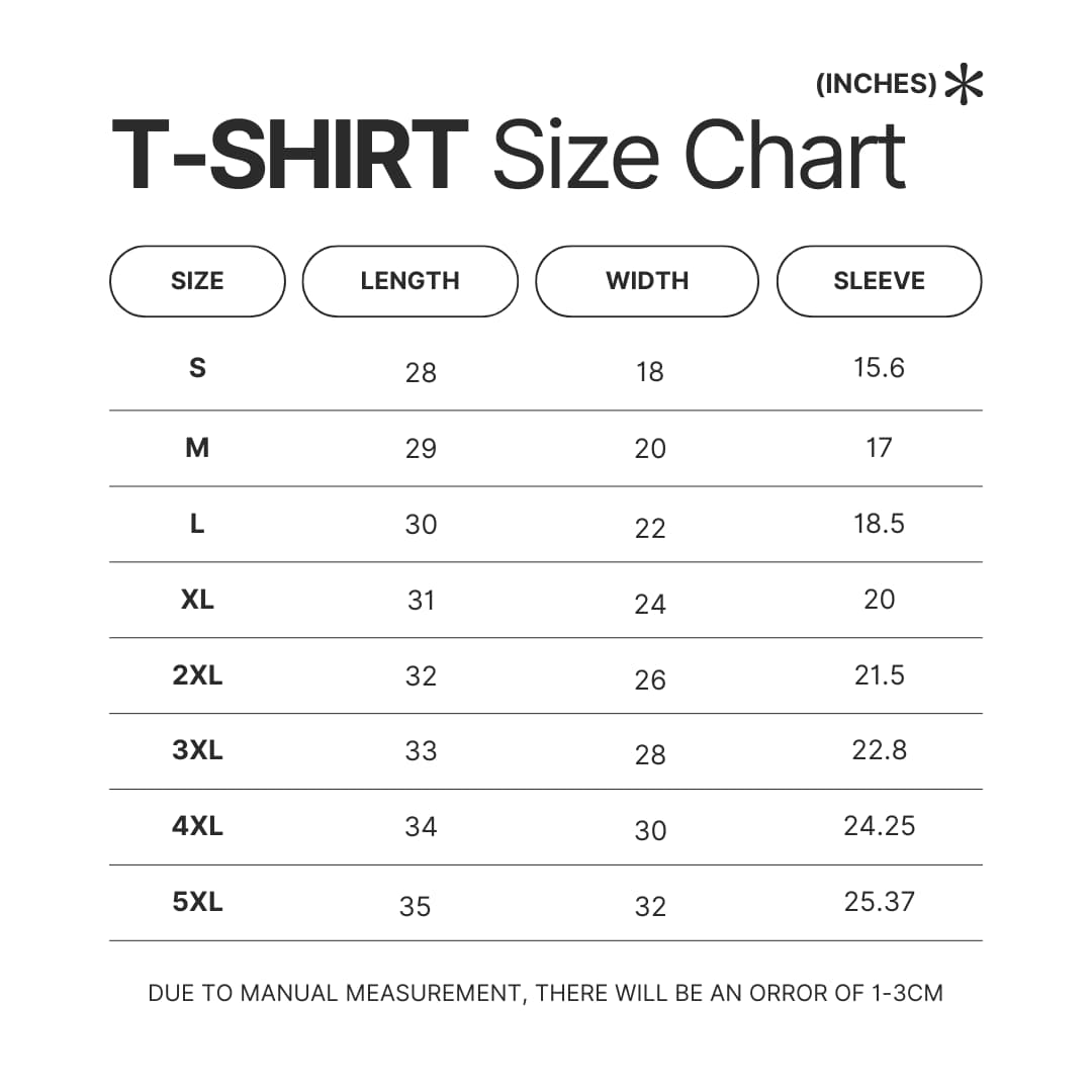 T shirt Size Chart - Joji Shop